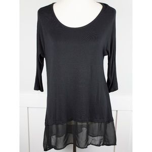 Kische Black 3/4 Sleeve Sheer Hem Jersey Blouse